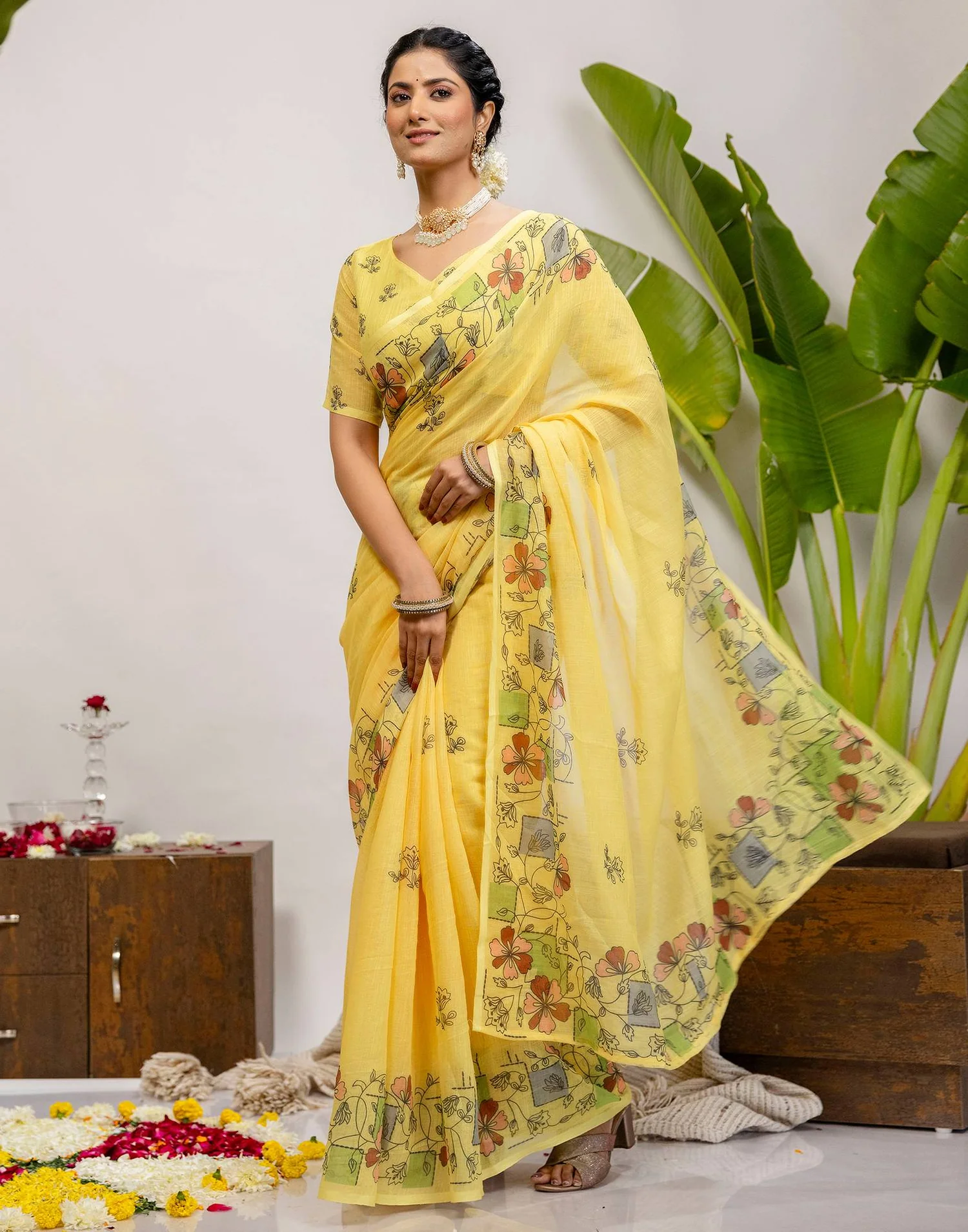 Yellow Printed Saree